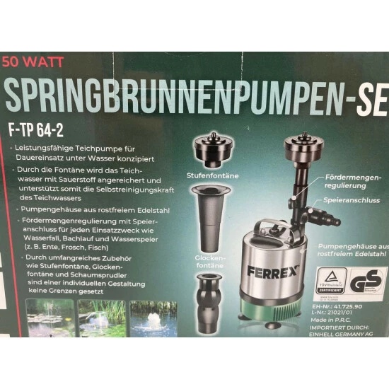 Großhandel 💯 Einhell FERREX F-TP 64-2 Springbrunnen-Pumpen-Set 💯 2 Großhandel 💯 Einhell FERREX F-TP 64-2 Springbrunnen-Pumpen-Set 💯 – Bild 2