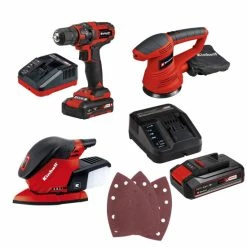 Am billigsten 🎉 Holzbearbeitungsset Mit Akku-Bohrschrauber 18/35 Li Exzenterschleifer, Multischleifer Einhell 🥰