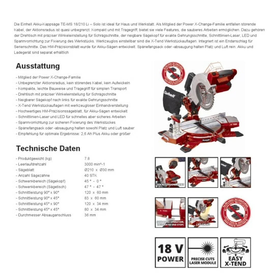 Bestes Angebot 🔔 Einhell Akku Kapp- Und Gehrungssäge TE-MS 18/210 Inkl. 4.0Ah Starter Kit 🎉 7 Bestes Angebot 🔔 Einhell Akku Kapp- Und Gehrungssäge TE-MS 18/210 Inkl. 4.0Ah Starter Kit 🎉 – Bild 7